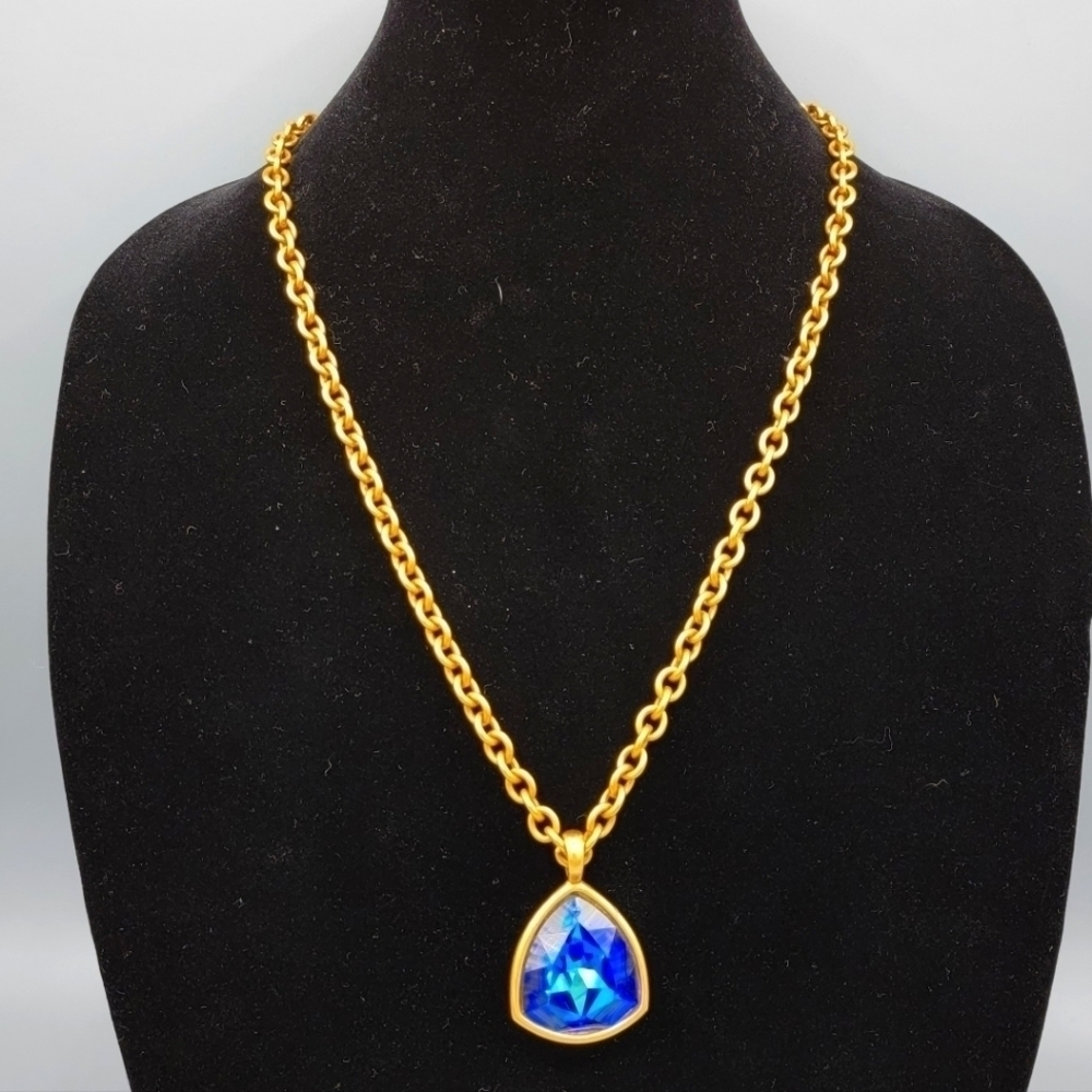 1980's Yves Saint Laurent YSL Vintage Blue Pendant Necklace